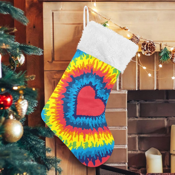 Julklapp, personliga julklappsstrumpor 2-pack Regnbåge Hjärta Tie Dye 45,7 cm Julstrumpor Hängande Ornament Eldstad för Träddekoration