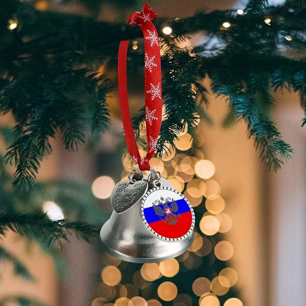 Russisk ørn emblem flag sølv klokke ornament juletræ klokker med rød snor metal juleophæng dekorationer til feriefest kærlighedsklokke