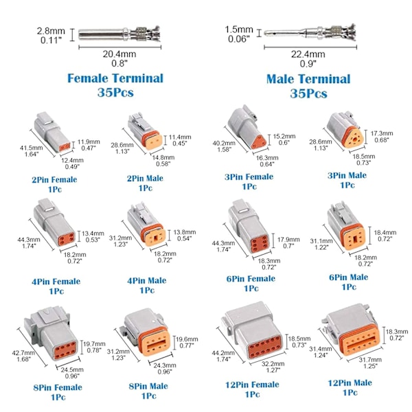 DT-kontaktkit, 6 set vattentäta elektriska ledningskontaktdon