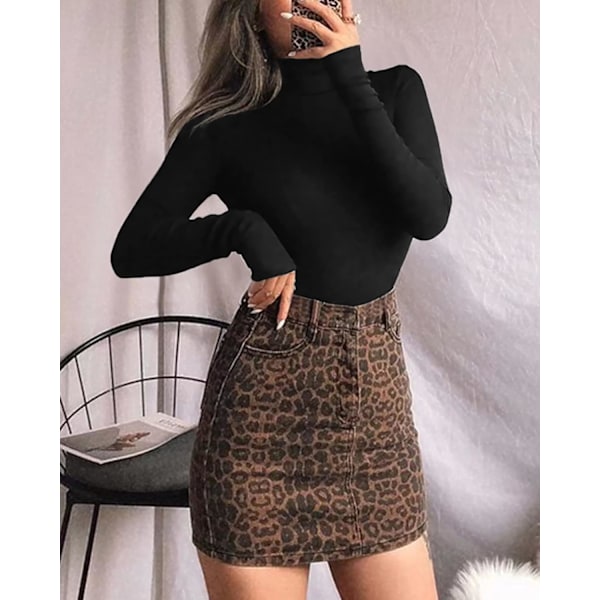 Kvinnors Mock Turtle Neck Långärmad Toppar Bodysuit Jumpsuit