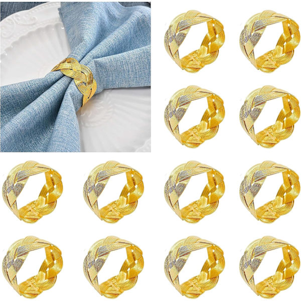 Flettet gullserviettringer, sett med 12, elegante gullserviettholdere, bryllup