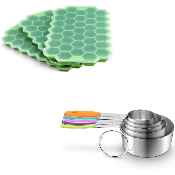 Isformar i silikon med lock för frys - 3-pack isformar, måttsats i rostfritt stål - justerbar måttsked, stapelbar vätska