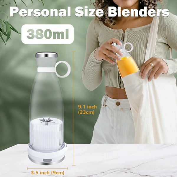 Kompakt Personlig Blender, Bærbar 50W 10 Blade 350ml USB Genopladelig til Juice Shakes Smoothies, Milkshakes, Madlavning og Frosne Blandinger