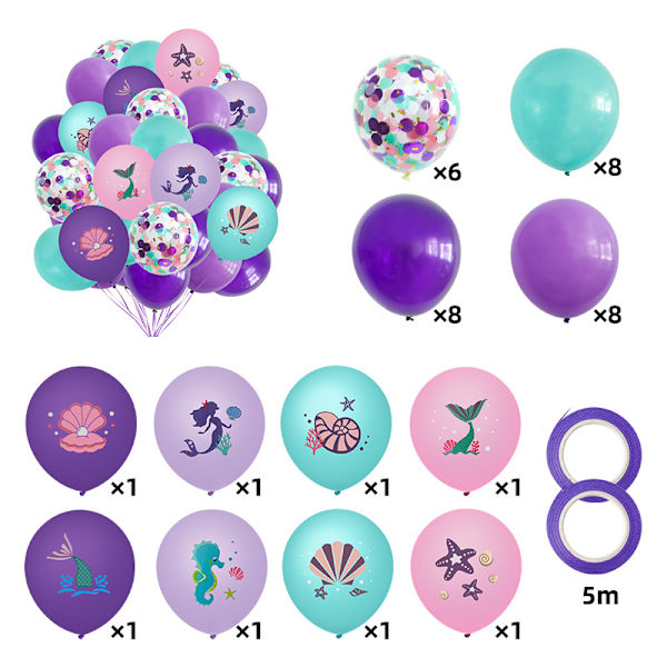 38 st Mermaid Series Tryckta Latex Ballong Set Festdekoration