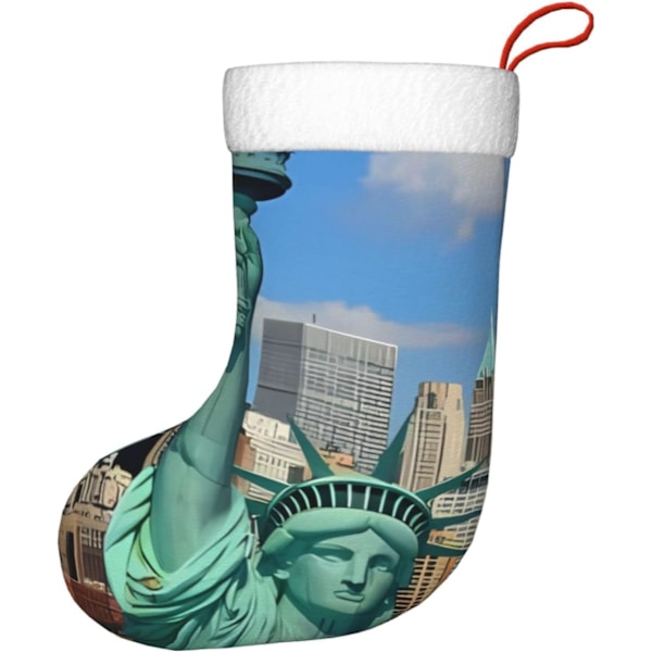 Frihetsgudinnan i NYC Tryckt Julstrumpa Julpynt Eldstadshängande Julstrumpor för Familj Semester Julparty Dekorationer 45 X 28 Cm