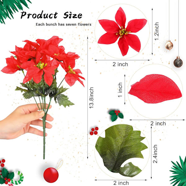 7 Huvuden Jul Konstgjorda Julstjärna Blommor Faux Julstjärna Buske Buketter