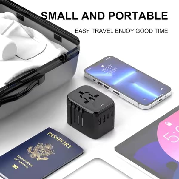 Universell internationell strömreseadapter, 5-i-1 europeisk reseadapter med 3,5A 2xUSB-A och 2xUSB C väggladdare och världsomspännande AC