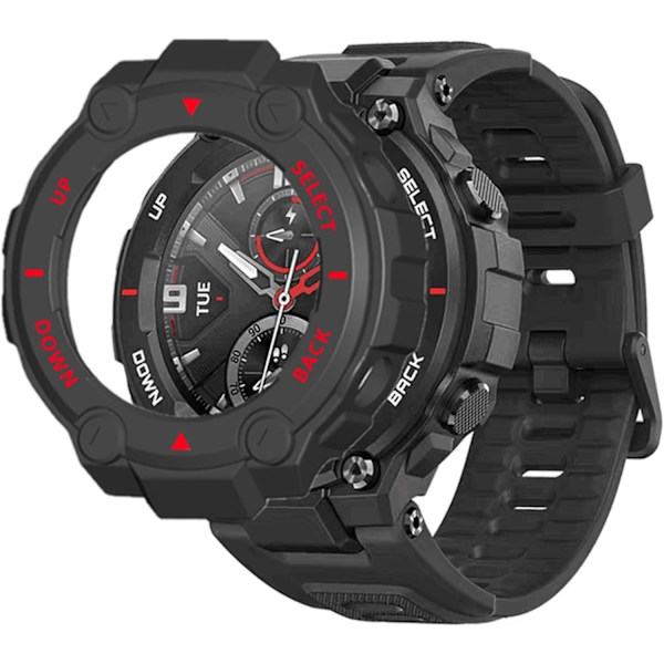 Kompatibelt skal för Amazfit T-Rex, Anti-rep Lättviktigt Stötsäkert Bumper Skal Kompatibelt för Amazfit T-Rex Smartklocka (2-pack - Röd+Svart)