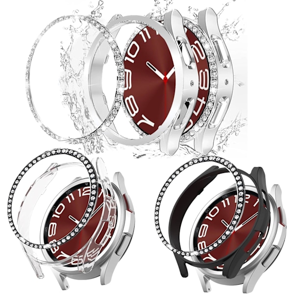 3 pakker til Galaxy Watch 7 44mm etui, Bling ramme beskyttelsesetui kompatibelt med Galaxy Watch 7 44mm (3 pakker, Sort/Klar/Sølv) Sort/Klar/Sølv