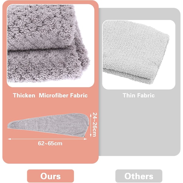 2-pak koralfløjls mikrofiber hårhåndklæde - Hurtigtørrende indpakning til kvinder, mænd, børn