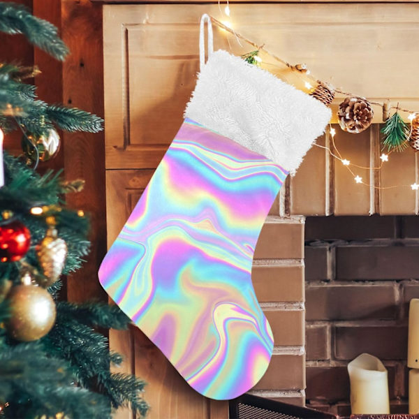Julklapp, Personliga Julklappsstrumpor 2-pack Holografisk Regnbåge Tie Dye Swirl Färggradient 45,7 cm Julstrumpor Hängande