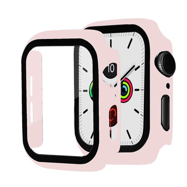 Glas+ cover För Apple Watch Case 44 mm 40 mm Iwatch 42 mm 38 mm Skärmskydd + stötfångare Tillbehör för Applewatch Series 5 4 3 Se 6 Pink 42mm series 321