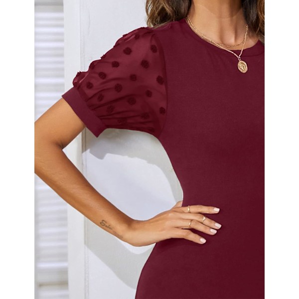 Kvinnors Bodycon Klänning Kortärmad Elegant Business Casual Swiss Dot Knä