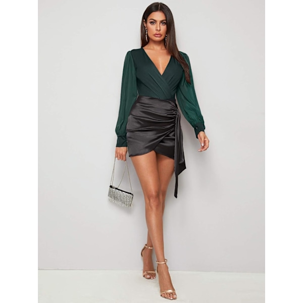 Kvinners V-hals Surplice Front Lykt Lang Arm Body