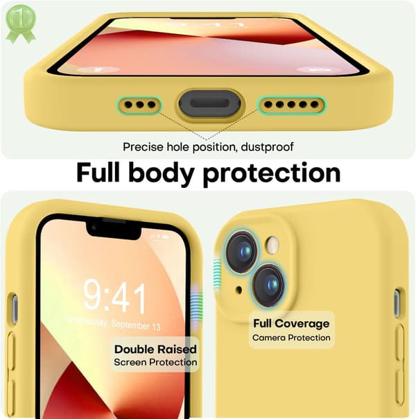 Designad för iPhone 13-fodral, premium silikon med [kameraskydd] [mjukt anti-rep mikrofiberfoder] stötsäkert skyddande telefonfodral för
