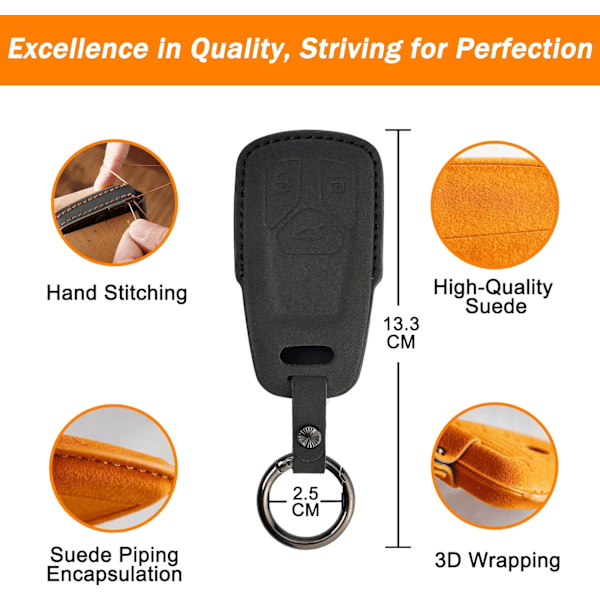 Auto-nøglecover, kompatibel med Audi A4, A5, A6, A7, A8, Q3, Q5, Q7, R8, RS, S4, S5, S6, S7, S8, TT, TT, Smart nøglecover, beskyttelse, sort