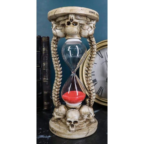 Ebros Gave Gotisk Alkymi Kirkegård 4 Kranier Med Skelet Rygsøjle Knogler Dekorative Sand Timer Figur Ossuarium Makaber Sandtimer Accent
