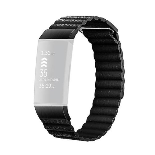 18mm Magnetisk Læder Rem Til Fitbit Charge 4 / 3 ILT Classic Black