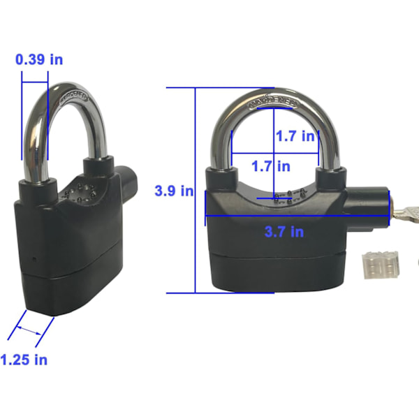 Larm Lås 110dba Universellt Säkerhetslarm Låssystem Stöldskydd för Dörr Motor Cykelhänglås med 3 Nycklar (2PCS)