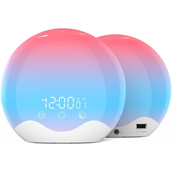 Solopgangs vækkeur med lys og touch-betjening, dobbeltsidet naturligt lys vækkeur til børn, tunge sovende, soveværelse, dobbelt alarm og snooze,