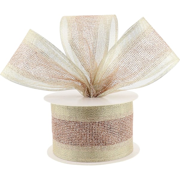 Champagne & Rose Gold Wired Ribbon Metallic Glitter Ribbon Wired Mesh Ribbon