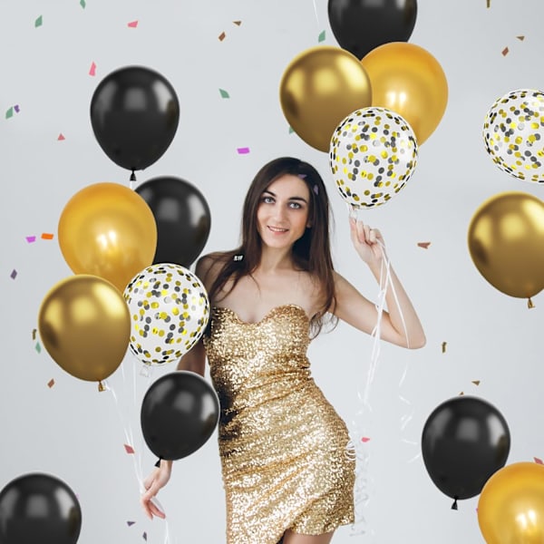 Sorte og guld balloner - metalliske latexballoner til dekorationer