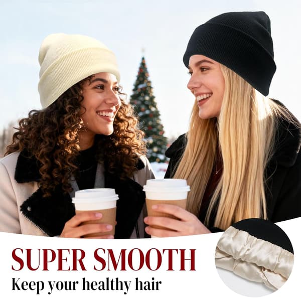 wxsp 2-pack Dam Satinfodrad Mössa Hatt Sidenfoder Vintermössor Mössor för Kvinnor Mjuk Slouchy Mössa Skull Cap Svart+svart One