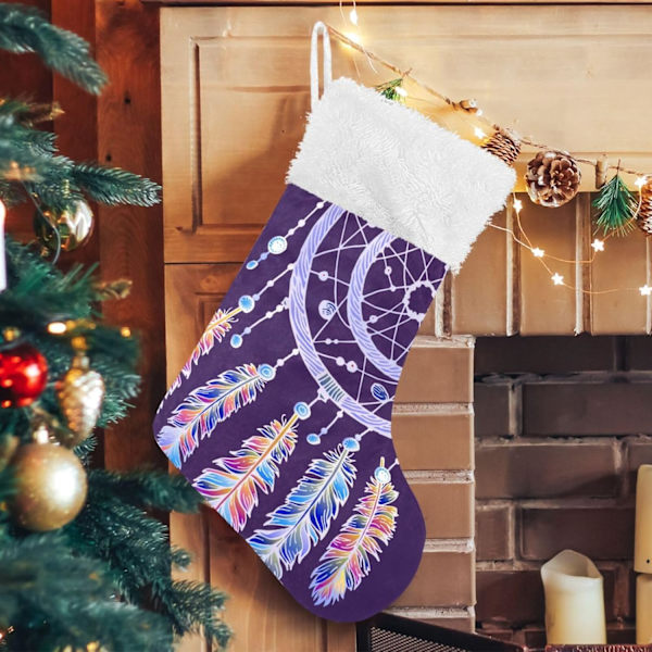 Jule-Strømpe, Personlige Jule-Strømper 2-pak Lila Drømmfangere Fjer Boho 45,7 cm Jule-Strømper Hængende Ornament Pejs til Træ