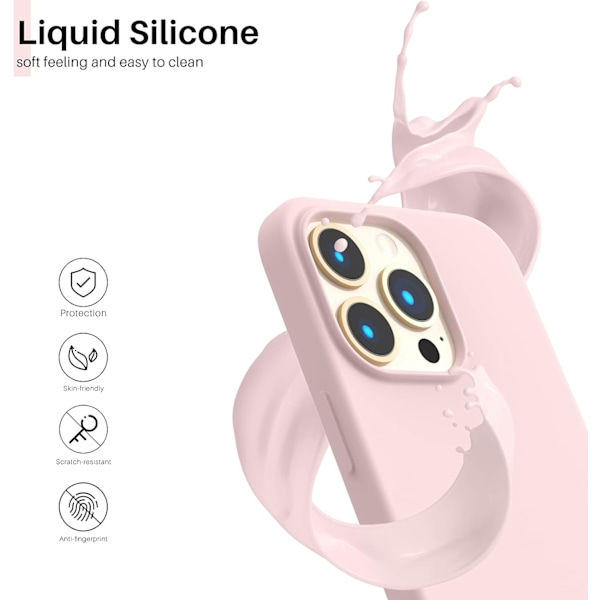 Kompatibel med iPhone 13 Pro Deksel 6.1, Slankt Flytende Silikon 3 Lag Fullt Dekket Myk Gel Gummi Deksel 6.1 ih-Cha Rosa Krittrosa