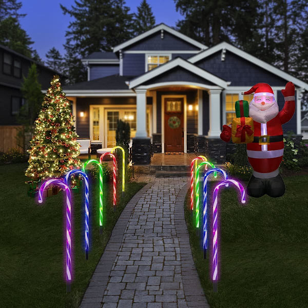 Godissockerrör utomhus julbelysning - 10-pack 60 LED 21 tum upplysta landskapsbelysning med minnesfunktion 8 blinkande lägen