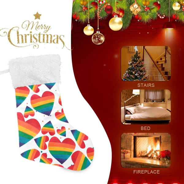 Julklapp, personliga julklappsstrumpor 2-pack Regnbåge Hjärta 45,7 cm Julstrumpor Hängande Ornament Eldstad för träddekoration 1