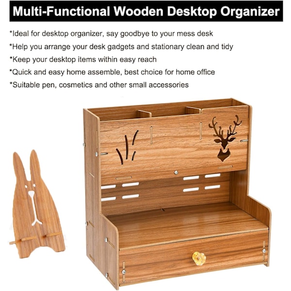 Træ n Orgnizer, Multifunktionel DIY n Holder Box, Desktop Sttionry, Esy ssembly, Home Office rt Supply Orgnizer Storge wi Drwer B14-Kirsebær
