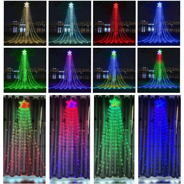 Utendørs juledekorasjoner stjernesnorlys med fjernkontroll APP-kontroll 10FT 305LED fossefall juletrelys RGB fargeskiftende vanntett