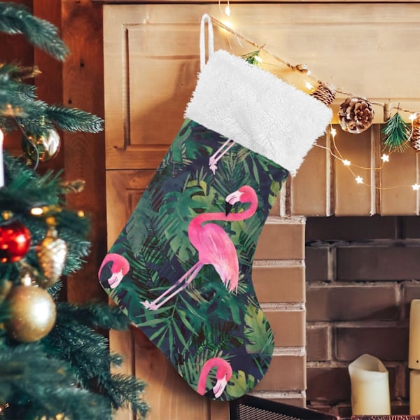 Weihnachtsstrumpf, personalisierte Weihnachtsstrümpfe 2er Set Flamingo Rosa Vogel Tropische Pflanze Palmenblätter (2) 18 Zoll Xmas Strümpfe Hänge