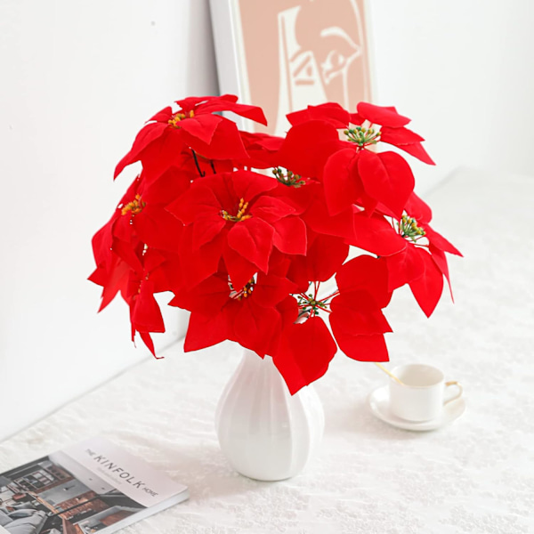 2 stk Kunstige julestjerner Juleblomster 7 hoder Silke julestjerne