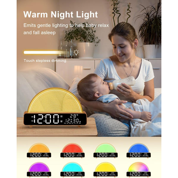 Soloppgang Vekkerklokke Vekk Lys med Soloppgangssimulering Hvit Støy Maskin Berøring Kontroll Nattbordslamper Farger Atmosfære Lampe Sove Timer for