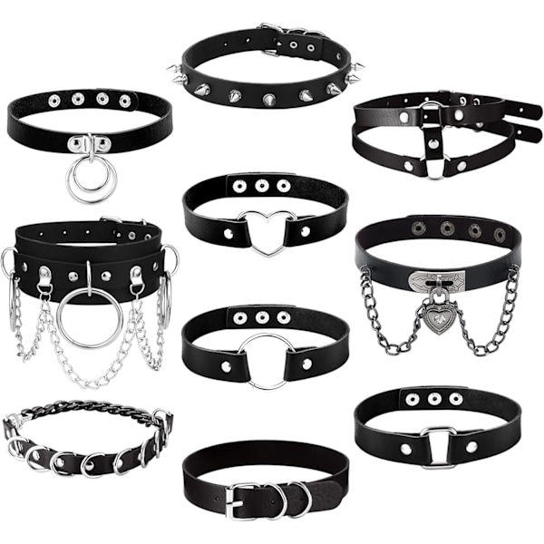 10 st PU-läder Svart Choker Halsband Halsband för Kvinnor Gotisk Punk