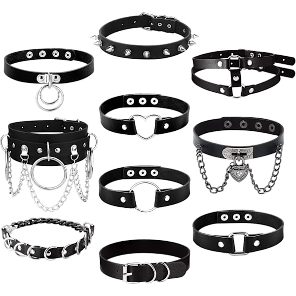 10 stk. PU læder sort choker halskæde til kvinder gotisk punk