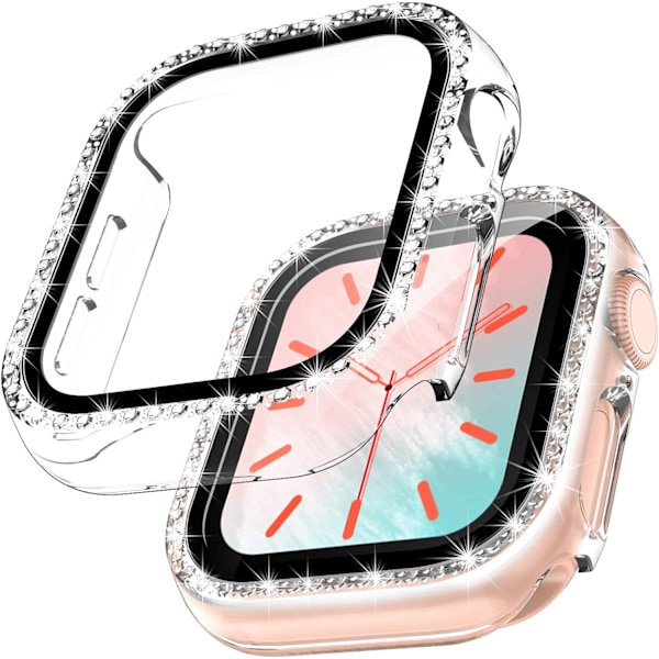 2-pack Skal för Apple Watch SE (2:a generationen) /6/5/4 40mm med inbyggt skärmskydd i härdat glas, Bling Kristall Diamant Skal för Kvinnor iWatch 4