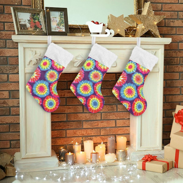 Julklapp, personliga julklappsstrumpor 2-pack Regnbåge Tie Dye Abstrakta Blommor Blommor 45,7 cm Julstrumpor Hängande Ornament