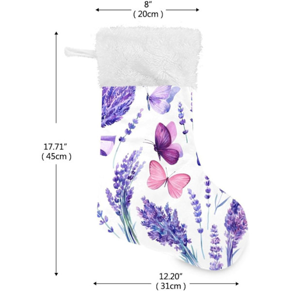 Julklapp, personliga julklappsstrumpor 2-pack lila lavendel fjäril 45,7 cm julstrumpor hängande prydnad spis för träd