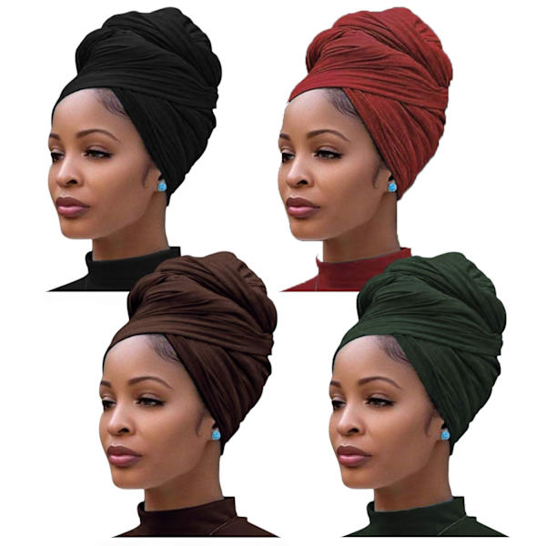 4 deler Stretch Jersey Turban Hodeplagg Stretchy Strikket