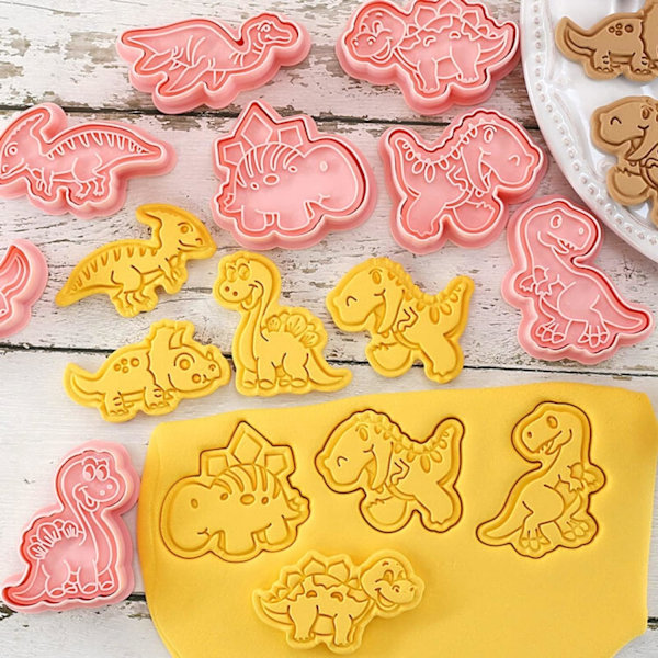 Dinosaur Cookie Cutter Set - 8 stk 3D Kex Cutters