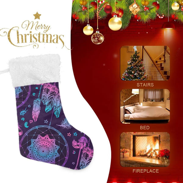 Julklapp, Personliga Julklappsstrumpor 2-pack Boho Drömfångare Fjädrar Måne 18 tum Julstrumpor Hängande Ornament Kamin för Träd