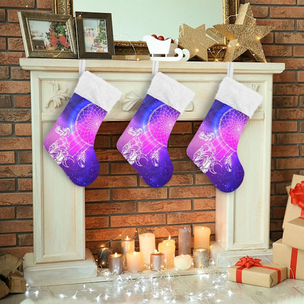 Julklapp, Personliga Julklappsstrumpor 2-pack Indisk Drömfångare Fjädrar Boho Måne 18 tum Julstrumpor Hängande Ornament Kamin
