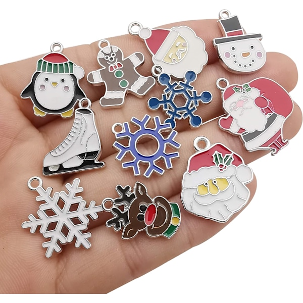 Sølv emalje jule snefnug charms - Sæt med 22 til DIY smykkefremstilling og julepynt