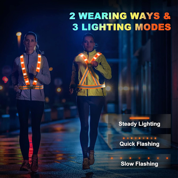LED Refleksvest Vanntett Justerbar USB Oppladbar Sikkerhet