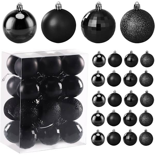 24-pack julgranskulor, svarta julgranskulor, julgran