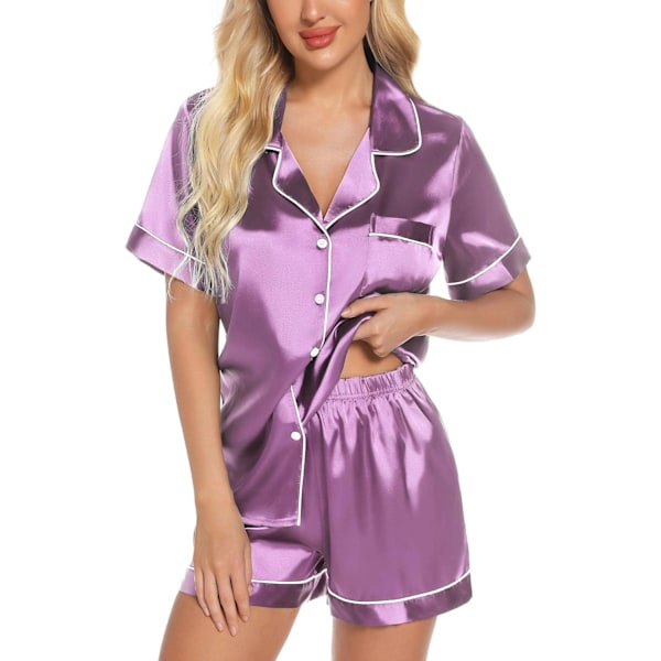 Dam Silke Satin Pyjamas Shorts Set Brud Pyjamas Knapp Ned Pjs Loungewear