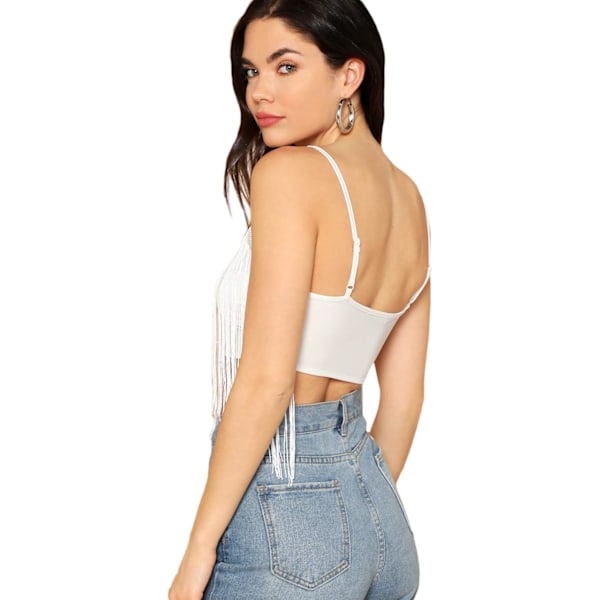 Kvinners Duskkant Trim Spaghetti Stropp V-Hals Camis Crop Top Vest